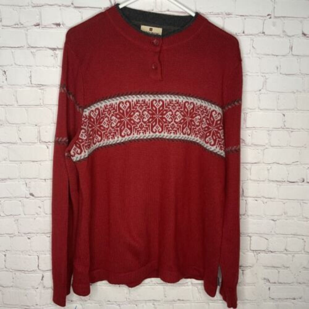 Woolrich Women’s XL Henley Sweater Red Pullover Ruby 9642 Alpaca Wool Nordic